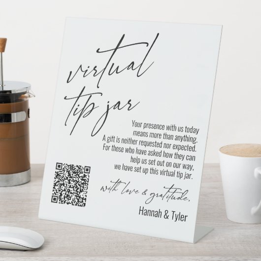 Aktuelle Virtual Tip Jar QR Code Weiß Sockelschild (In Situ)