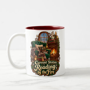 Aktueller Status: Lesend am Feuer Winter Zweifarbige Tasse