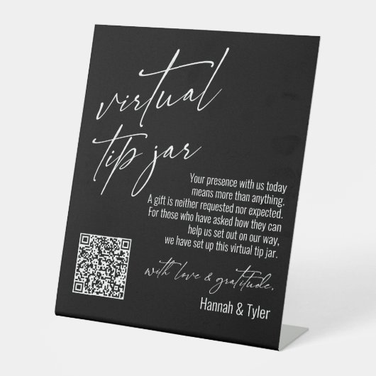 Aktueller virtueller Tipp Jar QR Code Schwarz Sockelschild (Vorderseite)