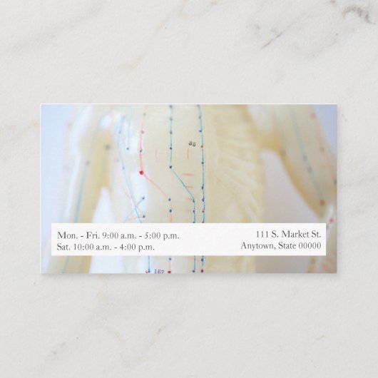 Akupunktur und Arme mit Textfeld Visitenkarte (Rückseite)