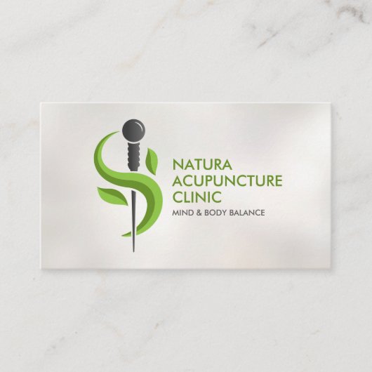 Akupunkturnadel und Blätter Visitenkarte (Vorderseite)