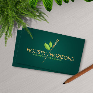 Akupunkturnadel und Blätter Visitenkarte