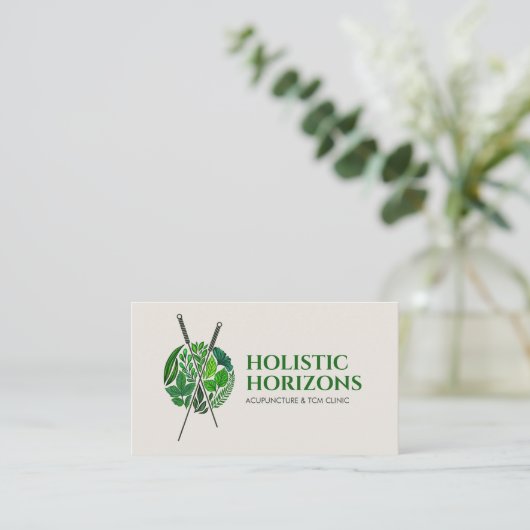 Akupunkturneedeln, Kräuter und Blätter Visitenkarte (Stehend Vorderseite)