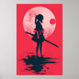 Akure Girl Samurai Niedliches japanisches Wall Art Poster