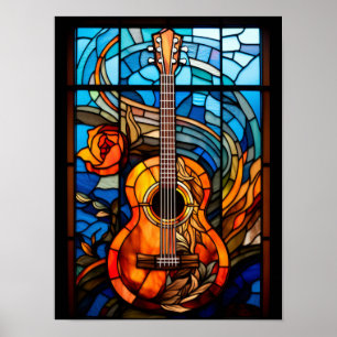 Akustikgitarre Buntglasfenster-Design  Poster