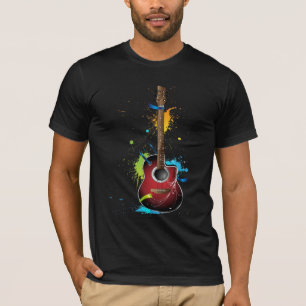 Akustikgitarre mit Farben-Spritzern T-Shirt