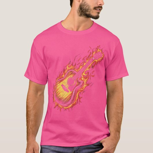 Akustikgitarre mit Flammen T-Shirt (Vorderseite)