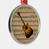 Akustikgitarre mit Notenen-Hintergrund Silbernes Ornament (Rechts)
