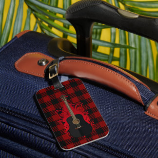 Akustikgitarre Rot Schwarz Gingham Country Stil Gepäckanhänger