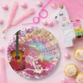 Akustikgitarre und Schmetterlinge Pappteller (Party)