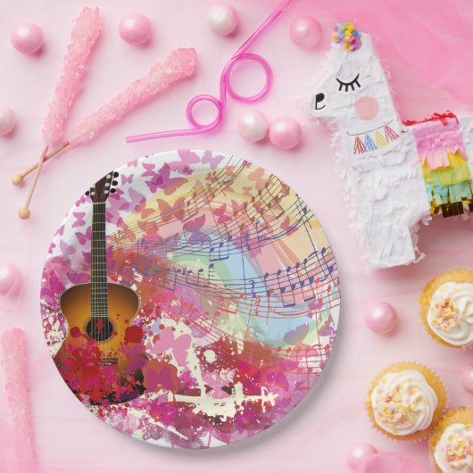Akustikgitarre und Schmetterlinge Pappteller (Party)