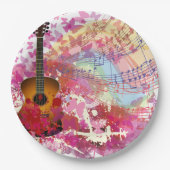 Akustikgitarre und Schmetterlinge Pappteller (Vorderseite)