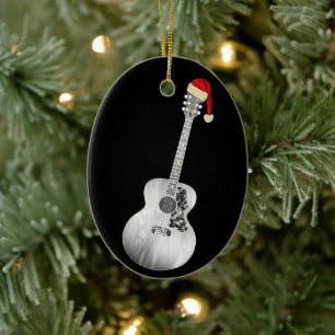 Akustikgitarre Weihnachten Schwarz und Weiß Keramik Ornament