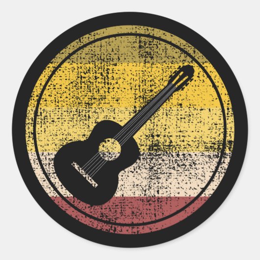 Akustikgitarrist Musiker Retro Runder Aufkleber (Vorderseite)