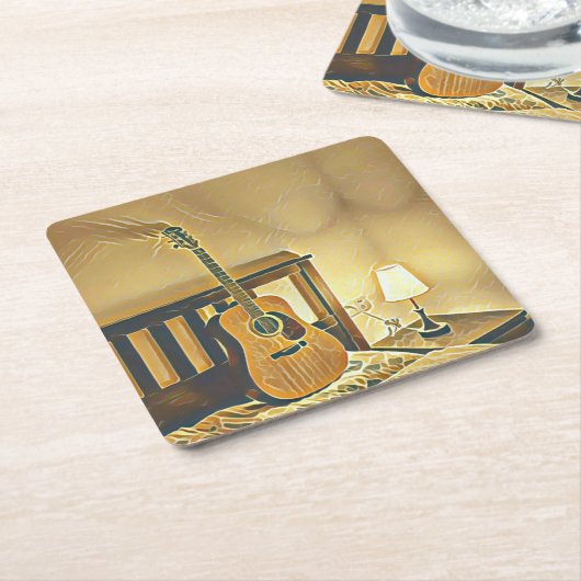 Akustikgitarrist Rechteckiger Pappuntersetzer (angewinkelt)