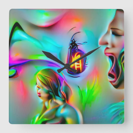 Akustikophobie Quadratische Wanduhr (Vorderseite)