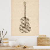 Akustische Gitarre Alte Notenmusik Poster (Küche)