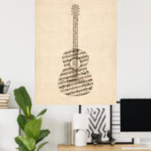 Akustische Gitarre Alte Notenmusik Poster (Heimbüro)