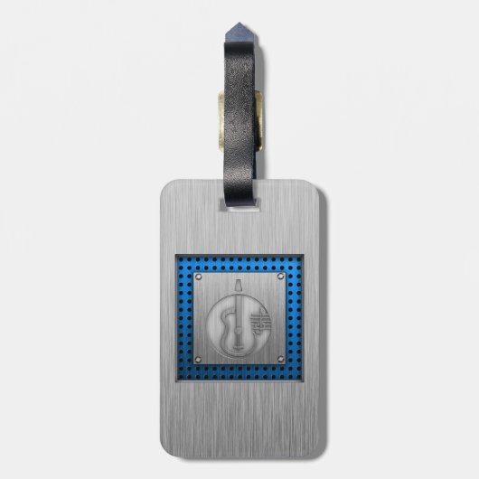 Akustische Gitarre; gebürstetes Metall-Look Gepäckanhänger (Rückseite vertikal)