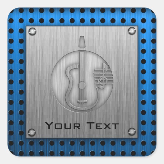 Akustische Gitarre; gebürstetes Metall-Look Quadratischer Aufkleber (Vorderseite)