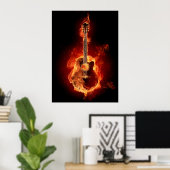 Akustische Gitarre in Flammen Poster (Heimbüro)