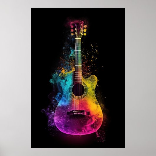 Akustische Gitarre mit explodierenden Farben Poster (Vorne)