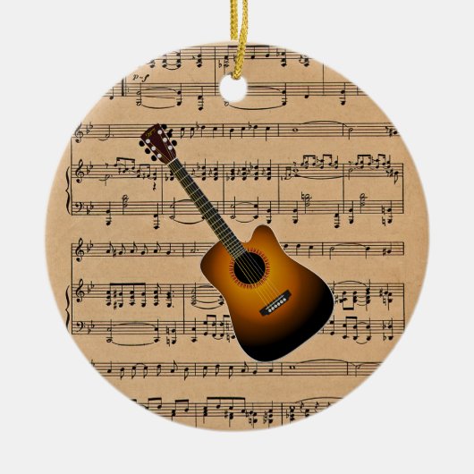 Akustische Gitarre mit Notenhintergrund Keramik Ornament (Vorne)