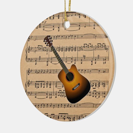 Akustische Gitarre mit Notenhintergrund Keramik Ornament (Links)
