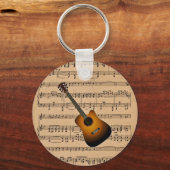 Akustische Gitarre mit Notenhintergrund Schlüsselanhänger (Vorderseite)