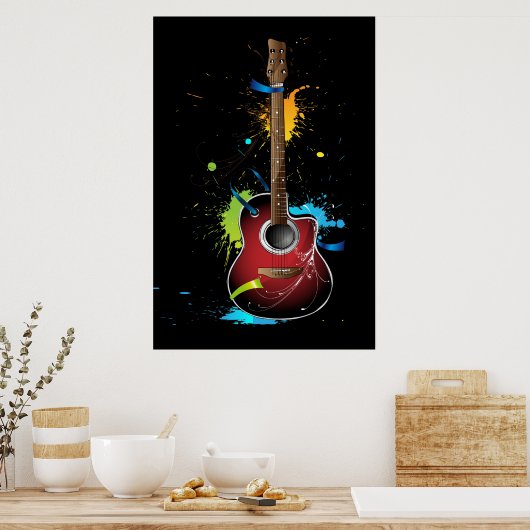 Akustische Gitarre mit Spritzern Poster (Küche)