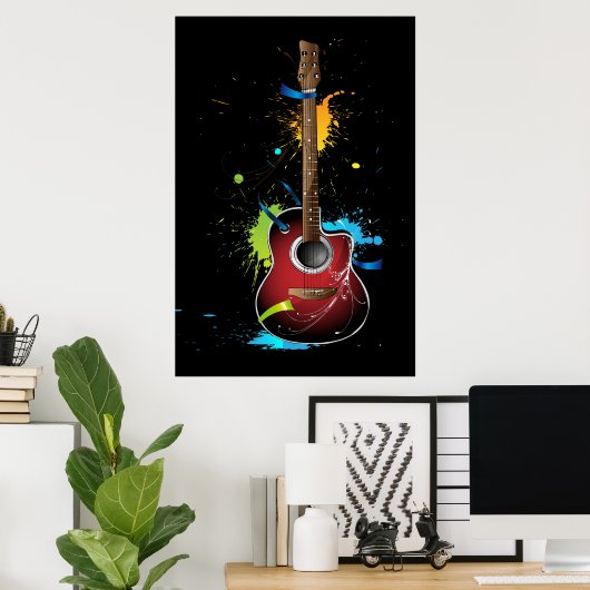 Akustische Gitarre mit Spritzern Poster (Heimbüro)
