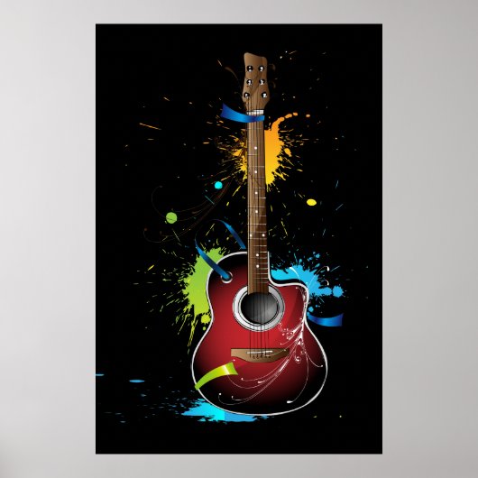 Akustische Gitarre mit Spritzern Poster (Vorne)