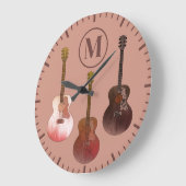 akustische Gitarre personalisiert Rustic Brown Große Wanduhr (Winkel)
