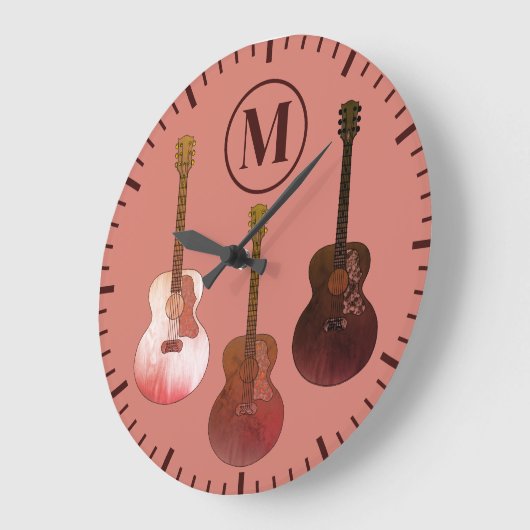 akustische Gitarre personalisiert rustikal Große Wanduhr (Winkel)
