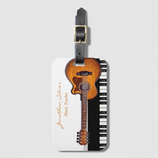 Akustische Gitarre Piano Schlüssel Musiklehrer Gepäckanhänger (Vorderseite Vertikal)