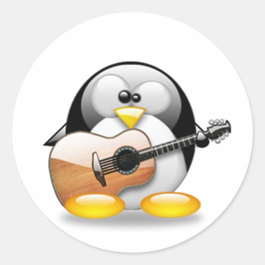 Akustische Gitarre Tux (Linux Tux) Runder Aufkleber (Vorderseite)