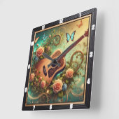 Akustische Gitarre Umrahmte Blume und Schmetterlin Quadratische Wanduhr (Winkel)