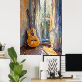 Akustische Gitarre von Sunlit Window - Impressioni Poster (Heimbüro)