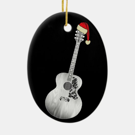 Akustische Gitarre Weihnachten Schwarz und Weiß Keramik Ornament (Hinten)