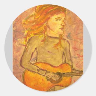 akustische Gitarre zeichnend Runder Aufkleber