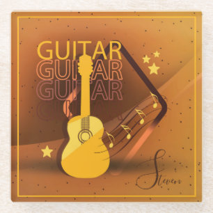 Akustische Gitarrenwörter und Musik Amber ID570 Glasuntersetzer