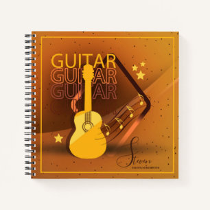 Akustische Gitarrenwörter und Musik Amber ID570 Notizblock