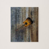 Akustische Guitar~Sheet Musik auf Barnwood Puzzle (Vertikal)