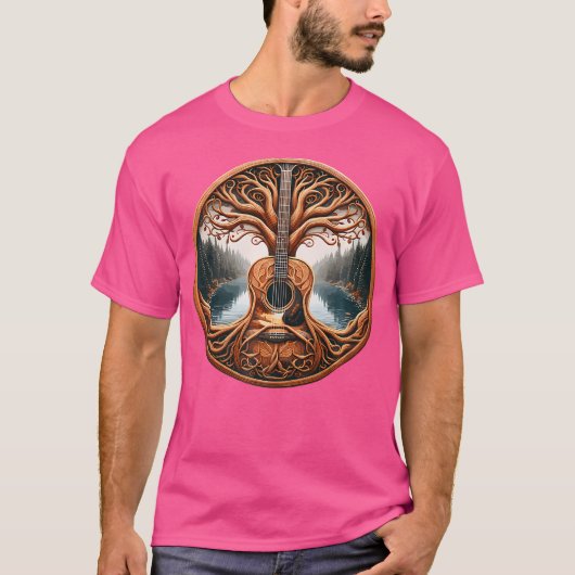 Akustischer Gitarrenbaum am See T-Shirt (Vorderseite)