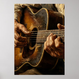 Akustischer Gitarrenspieler Hände Nahaufnahme Musi Poster