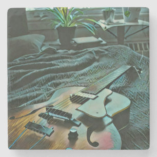 Akustischer Gitarrist Steinuntersetzer