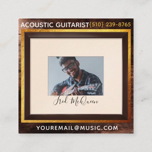 Akustisches Gitarrist-Foto Guitar| Quadratische Visitenkarte (Rückseite)