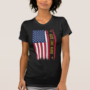 Akute Pflege Krankenschwester Amerikanische Flagge T-Shirt
