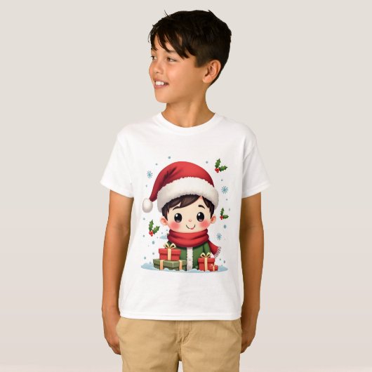 Akuter Junge Weihnachten mit Geschenken und Weihna T-Shirt (Vorne ganz)