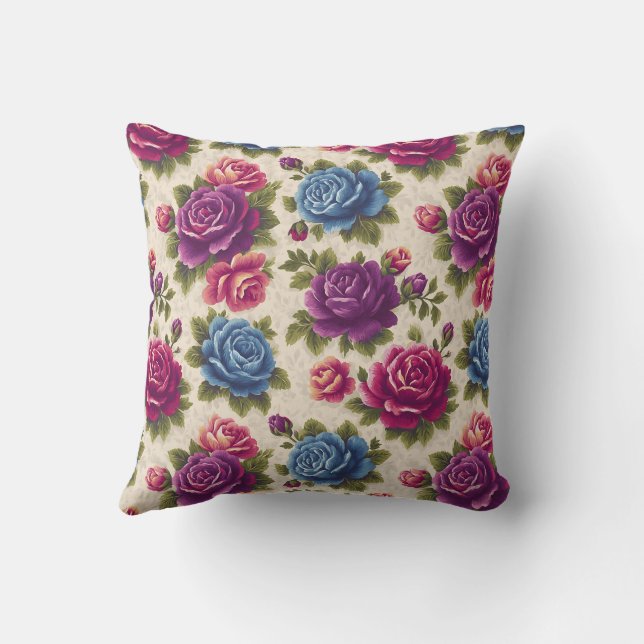Akzent der botanischen Rose im altmodischen Stil Kissen (Rückseite)
